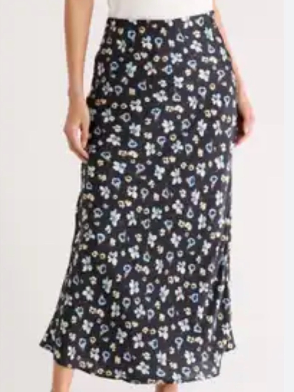 Melrose and Market Floral Maxi Skirt , XL, Black Blue Elastic Waist Pockets Boho